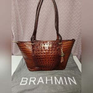 Brahmin Brown Crocodile Embossed Women's Medium Tote Bag